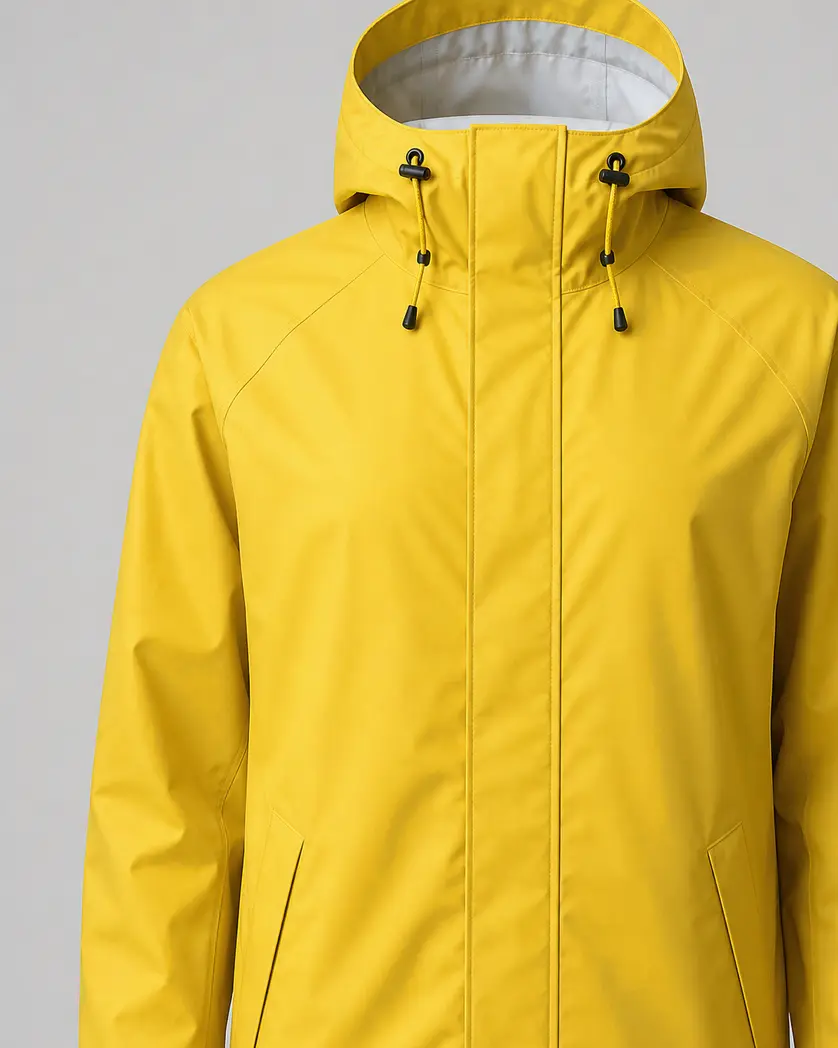 Silueta de la parka Moncayo de hombre mostrada en amarillo azufre, sin modelo sobre fondo gris